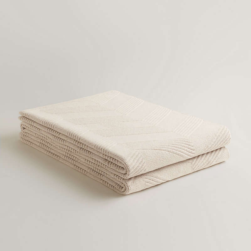 Sherwood H en Biais bed cover - Beige | Hermès USA